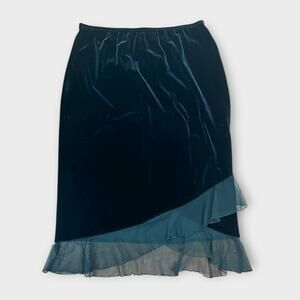 Y2K Black Velvet Chiffon Ruffle Hem Asymmetrical Skirt Medium Goth Whimsy Goth